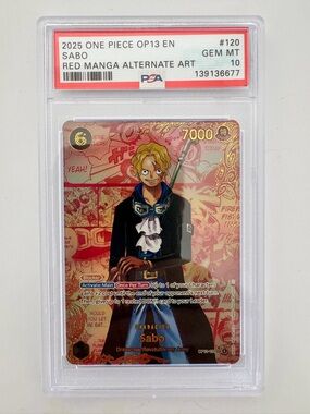 PSA GEM MT 10 2025 One Piece OP13 Sabo Red Manga Alternate Art Card